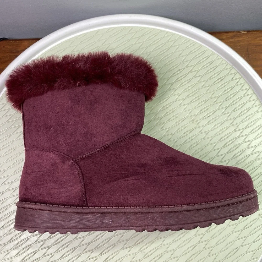 SO Paulina Women's Size 9M Faux Fur Winter Boots -‎ Burgundy Wine NWOB